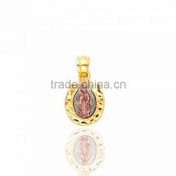 Three tone plated fancy mother mary medallion pendant