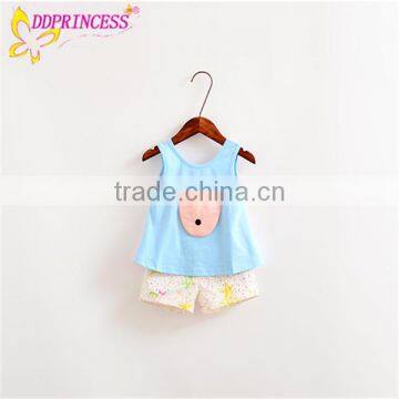 Free Sample Girl Sleeveless Organic Cotton Clothing Sets With A Cute Print