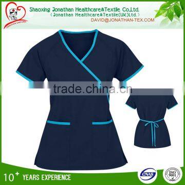 Contrast Trim Neckline and Waist String Nurse Scrub Female Gender photo-2