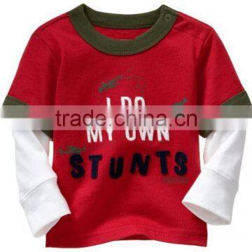 BOYS PRINTED LONG SLEEVE T.SHIRT WITH CONTRAST SLEEVES