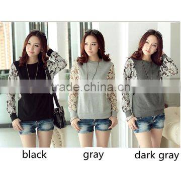 Korean Style Slim Round Neck Long Batwing Sleeve Women Lace Stitching Plus Size Blank T-shirt photo-3