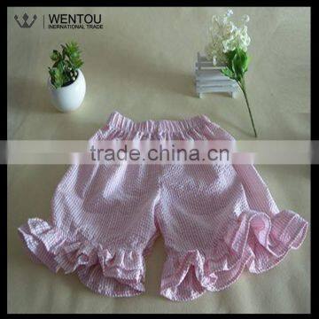 New Personalized Striped Ruffle Seersucker Girls Shorts photo-4