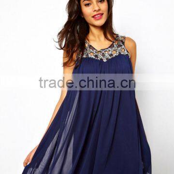 Swing Dress With Jewelled Neck