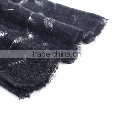 Cotton Polyester Blend Scarves & Wraps Rectangle Silver Black Feather Fashion Scarf 2017 photo-2