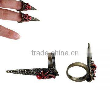 New Fashion Punk Unadjustable Fingertip Knuckle Nail Rings Antique Bronze Halloween Spider Carved Red Rhinestone Enamel 14.7mm photo-3