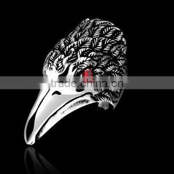 Men's Antique Black 316 S. Steel Eagle Head Ruby Eye Vintage Casted Spiker Punk Ring