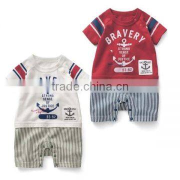 2016 summer navy style stripe baby boy romper