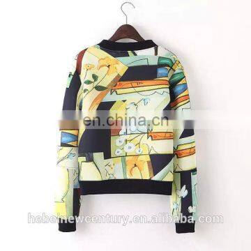 2015 Fashion Women Jacket Europe America Sportwear Space Cotton Long Sleeve Printed Graffiti Zipper Dress Women's Blouses photo-2