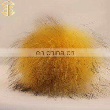 New Arrival Genuine Fur Accessories Fur Pom Poms Wholesale Yellow Raccoon Genuine Fur Fluffy 12cm Ball Keychain