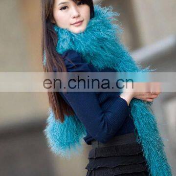 Long Hair Tibet Mongolian Lamb Fur Scarf Red Shawl for Women photo-2