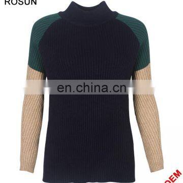 Pullover men mock neck color combination sweater