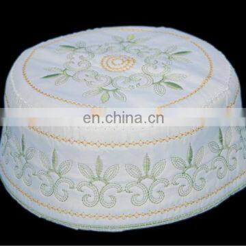 Arabic White Embroidery Hats For Muslim Prayer