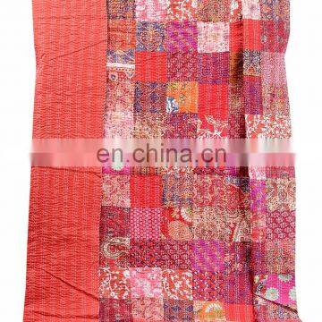 Indian Handmade Patchwork Kantha Quilt Bedspread Throw Cotton Queen Size Blanket photo-5