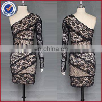 new sexy one long sleeve black lace short bandage dress