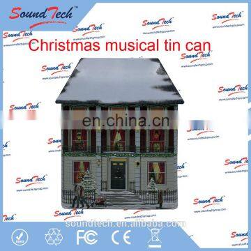 High quality LED fiber optics light up Christmas musical tin can