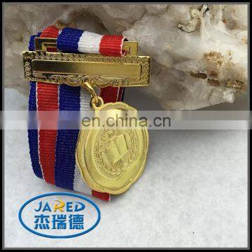 Custom metal school golden medal with good ribbon for sale