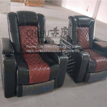 Real Genuine Leather Power Recliner Theater Sofa With Cool Cupholder photo-2