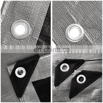 BLACK/SILVER HEAVY WATERPROOF TARPAULIN SHEET TARP COVER WITH EYELET