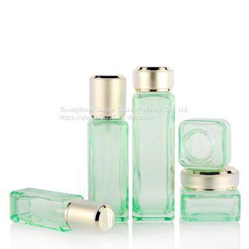 Popular Square Lotion Bottles Skin Care Containers Sets Glass Cosmetic Bottle Set