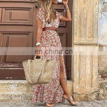 Hot Sale Vacation Summer Bohemian Style V-neck Floral Dress photo-3