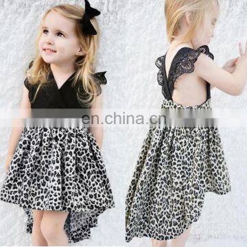 New design summer sisters dress leopard print fly sleeve cute new born baby girls dresses