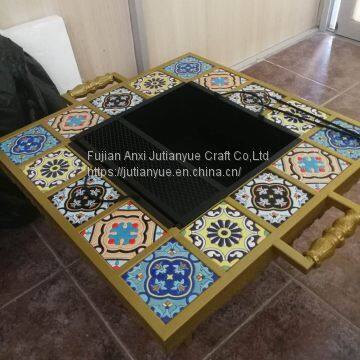 Ceramic Tile Mosaic Parquet Outdoor Rectangular Fire Pit Table photo-4