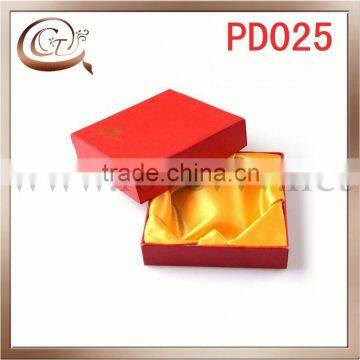 Luxury red custom jewelry box with golden yellow lining fabric