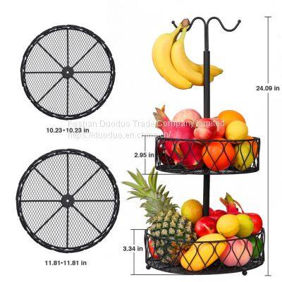 Storage Rack Kitchen Wire Steel Bread Fruit Bowl Stand 2 Tier Metal Fruit Basket photo-3