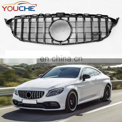 GT R style front bumper grille mesh hood for Mercedes Benz C class W205 sport edition silver without camera grill 2015-2018