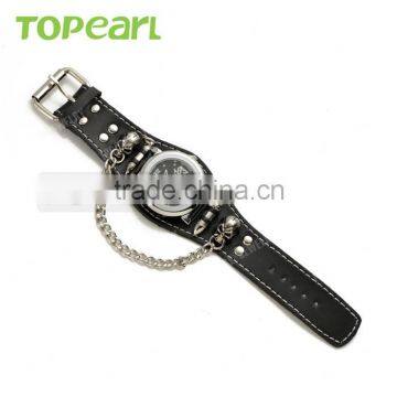Mens Gothic Punk Rock Chain Skull Bullets Black Leather Watch LVB227 photo-2
