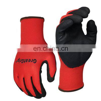 Cheap 13Gauge Red Polyester Shell Palm Coated Sandy Nitrile Working Gloves Manufacturer