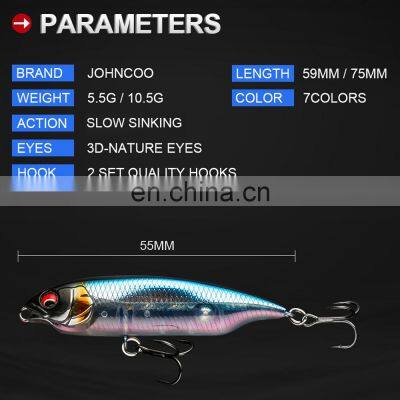 JOHNCOO 59mm 75mm Slow Sinking Pencil Lure Like Living Fish Swimming Pencil Baits Hard Bass Stock Fishing Lure photo-2