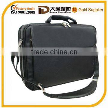 Durable secure comfortable leather laptop bag with sturdy metal frame and outer zippered power pocket