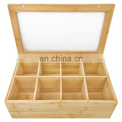 MSL High Quality Natural 8 Tea Chest Compartments Wood Tea Holder Storage Organizer Box With Drawer