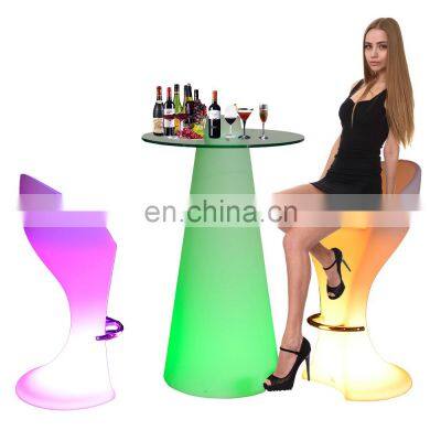 hookah lounge furniture /rechargeable led bar stool outdoor PE plastic led light patio furniture waterproof bar stool high chair