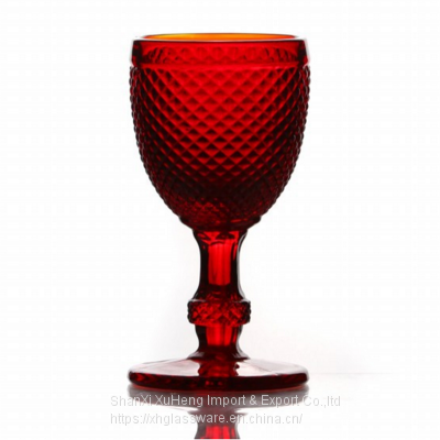 Wine Glass Colored Glass Goblet Vintage Pineapple Pattern Embossed Glass Goblets photo-4