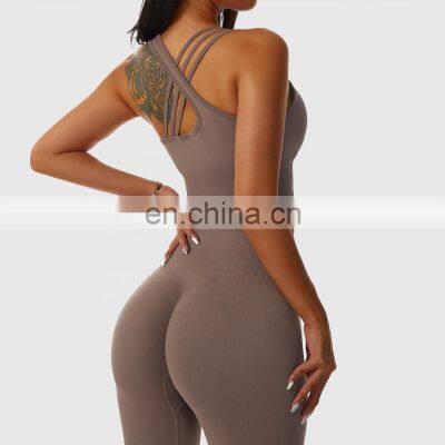 Custom Women Cross Back Push Up Sports Bras Fitness U Neck Hollow Crop Yoga Tops