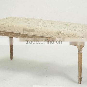 RCH-1517 Classical Fabric Long Bench Stool Solid Wood Ottoman