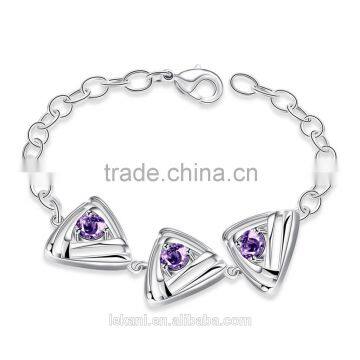 Factory directly silver plated chain bracelets with purple crystal