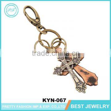 Vintage Bulk Cross Shape Key Chain Lanyard Leather Wholesale Key Ring