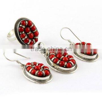 (Rare Song) !! Coral 925 Sterling Silver Jewellery Set, Indian Fashion Silver Jewelry, Online Silver Jewelry