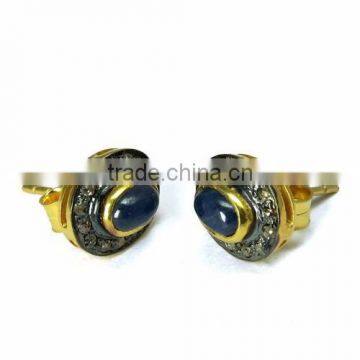 Stylish Stud !! Blue Sapphire & Diamond 925 Sterling Silver Earring, Silver Jewelry, 925 Sterling Silver Jewelry photo-6