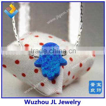 Silver Hamsa Bracelet / Synthetic Opal Blue Opal Bracelet photo-4