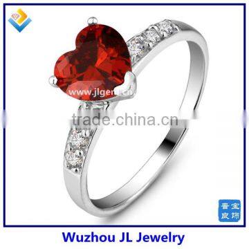 Heart Shape Garnet CZ Stone Silver Rings