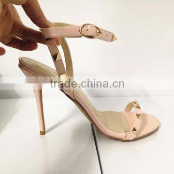 New fashion sandals 2016 stud decoration nude heels two strap sandals custom designed sandals