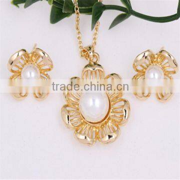 18K gold plated pearl flower jewelry set as gift