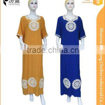2016 latest fashion short sleeves maxi dress with rope embroidery on hem
