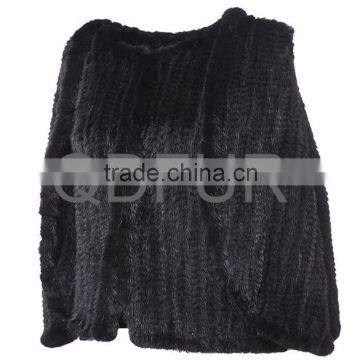 QD80559 Natural Black Brown Knitted Mink Fur Long Shawl and Cape White Color Customized photo-2