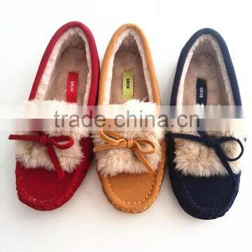 colorful popular fuzzy ladies mocassin shoes