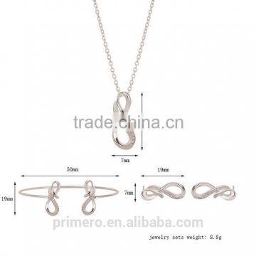 Fashion 18K White Plated Infinity Rhinestone Earrings Necklace Bracelet Set Jewelry